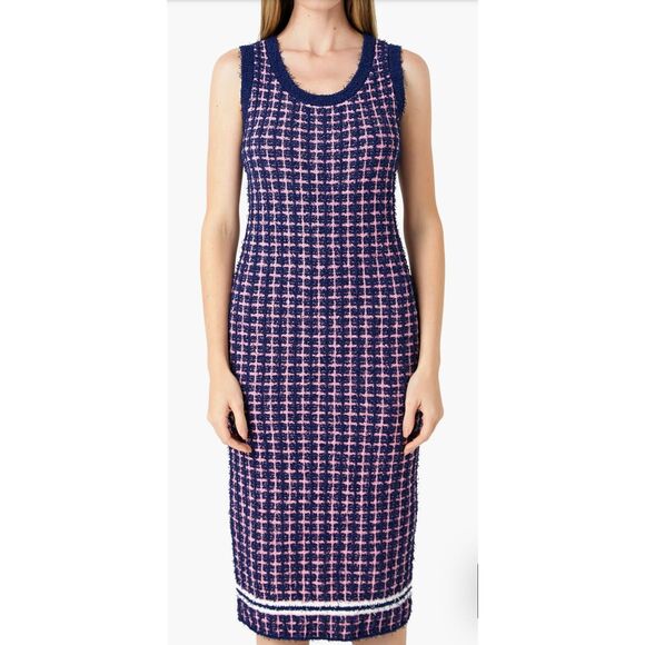 NWT Endless Rose Check Sleeveless Bouclé Sweater Dress Size XS - Picture 4 of 7